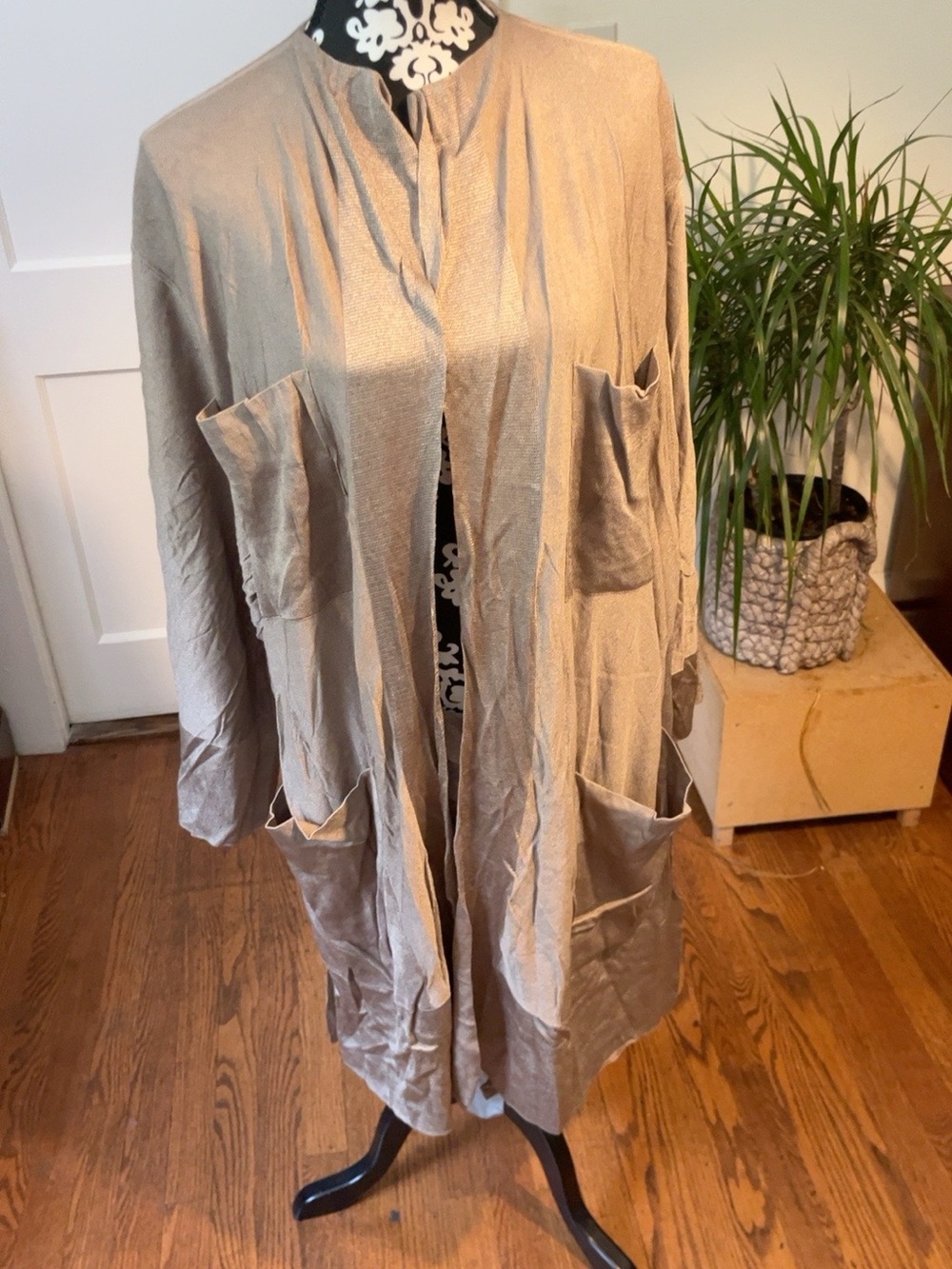 Vintage Azzedine Alaïa Paris Taupe Long Knit Cardigan Duster – Size M 6054